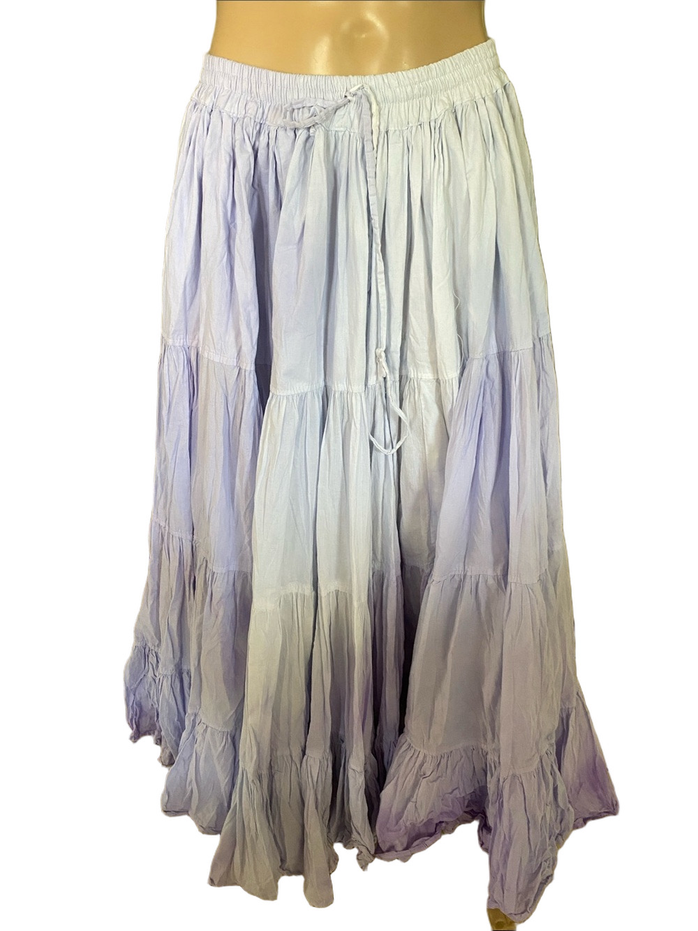 Wevez Boho Lavender Tiered Maxi Skirt with Drawstring Waist